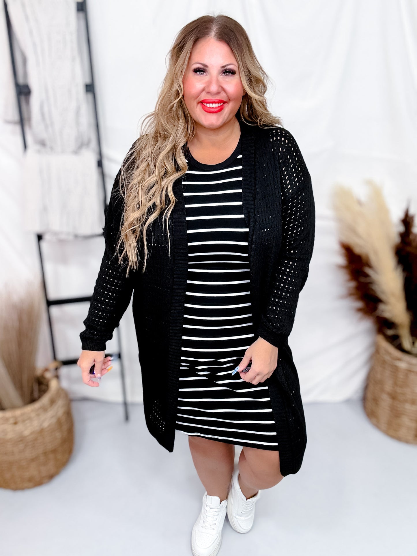 Long Sleeve Black Knit Open Cardigan