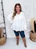 White Waffle Knit Long Sleeve Henley Top