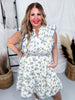 Flutter Sleeve Floral Dress W/ Elastic Waist & Side Pockets