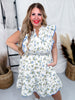 Flutter Sleeve Floral Dress W/ Elastic Waist & Side Pockets