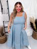 Sleeveless Pinstripe Knit Dress W/ Side Pockets & Back Smocking