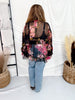 Black Chiffon Blouse With Pink Floral Print
