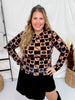 Black and Brown Smiley Checkered Mesh Layering Top