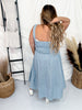 Sleeveless Pinstripe Knit Dress W/ Side Pockets & Back Smocking