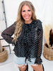 Black & White Polka Dot Blouse With Ruffle Sleeves & Neckline