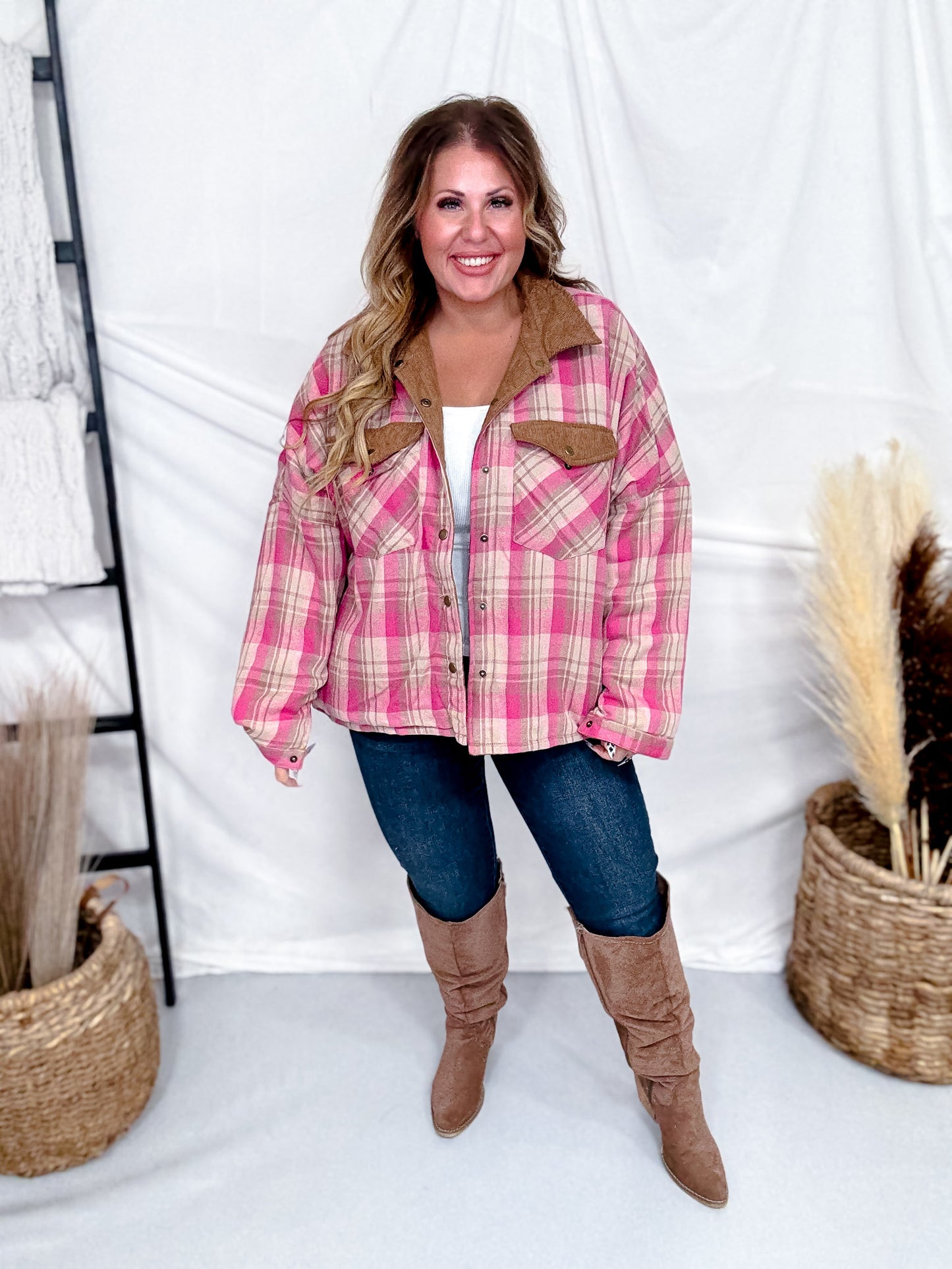 Brown & Pink Reversible Mixed Fabric Mackinaw Jacket