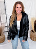 Faux Leather Moto Jacket With Layered Hoodie