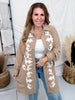 Camel Button Front Shirt Dress With Western Embroidery