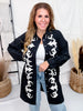 Black Button Front Shirt Dress With Western Embroidery