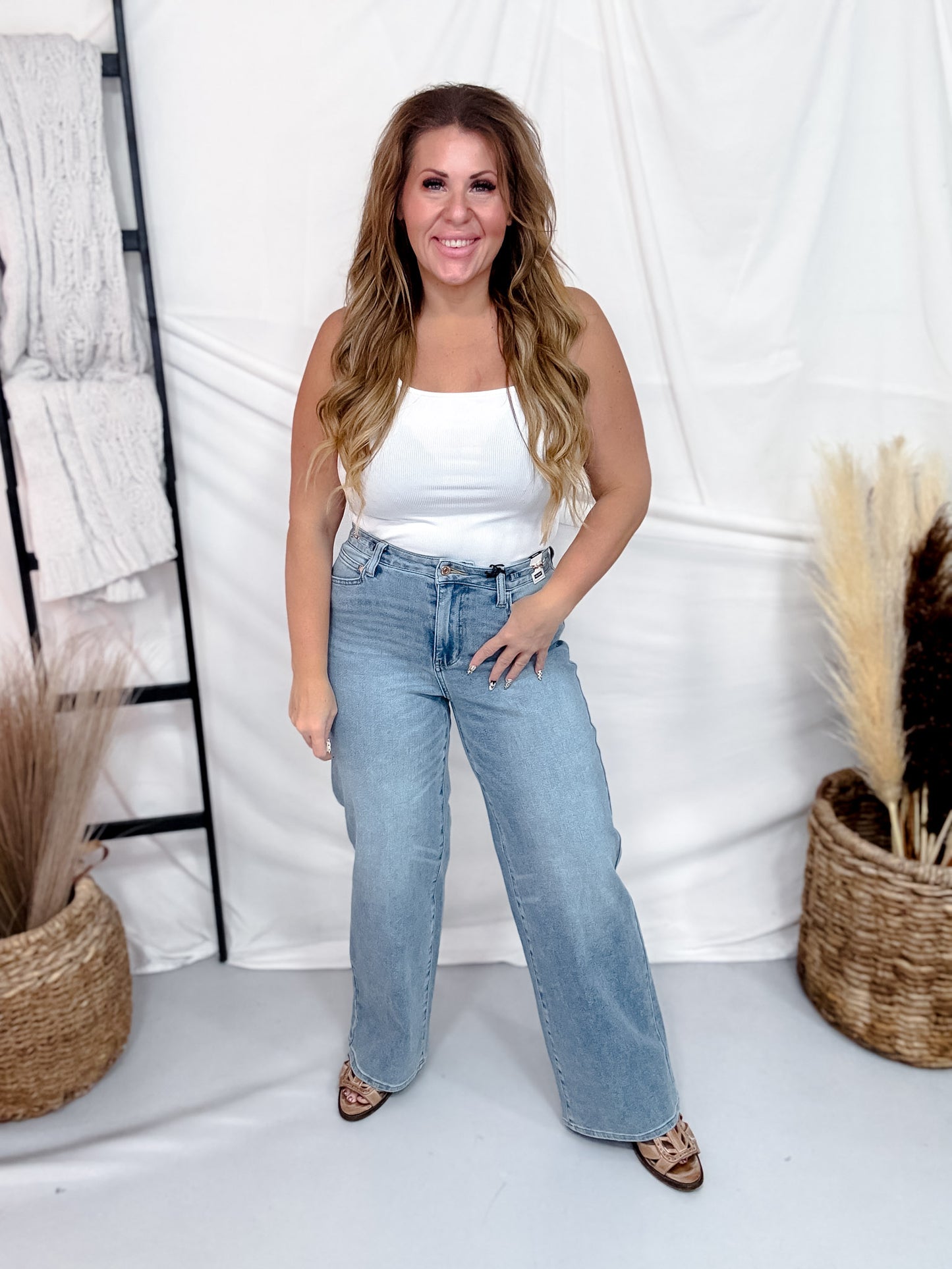 Judy Blue High-Rise Angelina Column Straight Leg Jeans W/ Horse Bit Trim