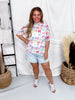 White Short Sleeve Mesh Top With Colorful Bow Print