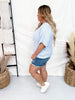 Soft Blue Textured Knit Half Sleeve Sweater