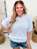 Soft Blue Textured Knit Half Sleeve Sweater