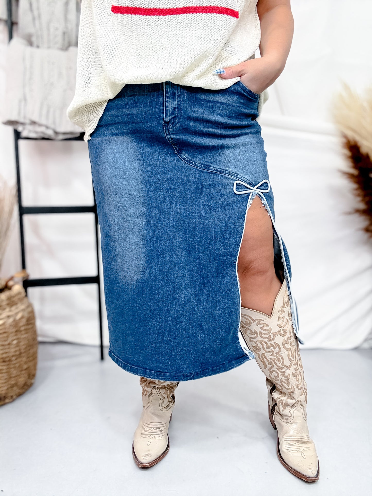 Denim Dreams Skirt with Bow Detail