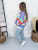 Rainbow Striped Chunky Knit Button Front Cardigan