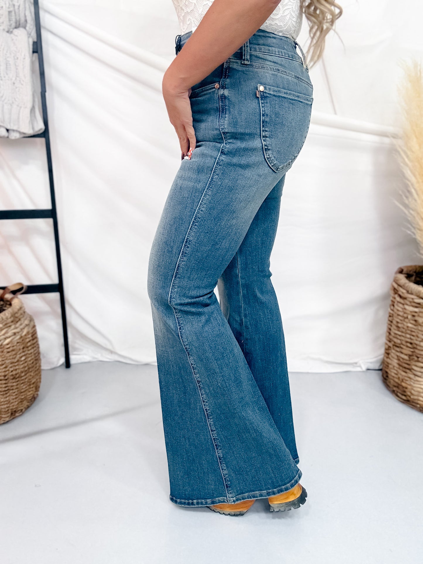 Judy Blue High Waist Tummy Control Flare Jeans W/ Shield Pockets
