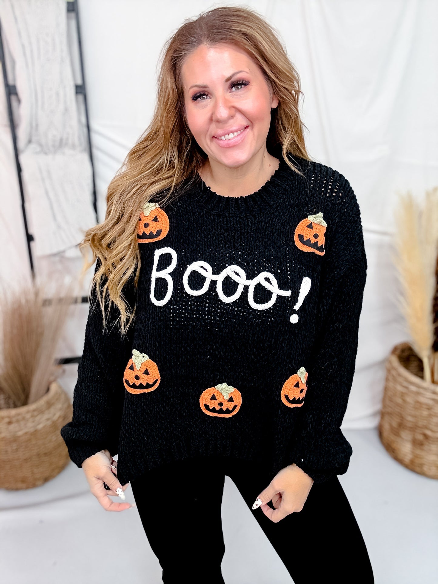 Boo! Chunky Knit Sweater With Jack-O-Lanterns