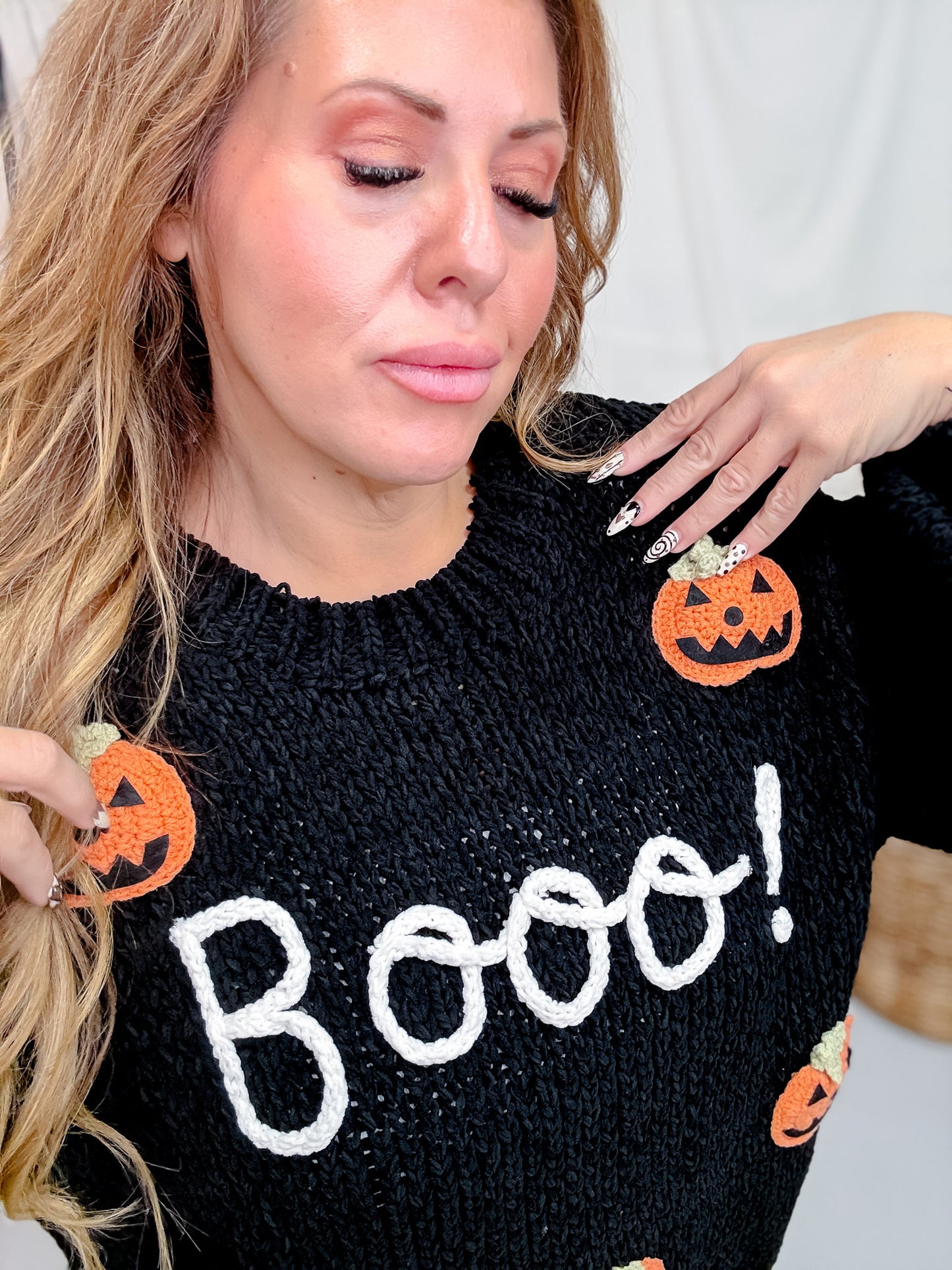 Boo! Chunky Knit Sweater With Jack-O-Lanterns
