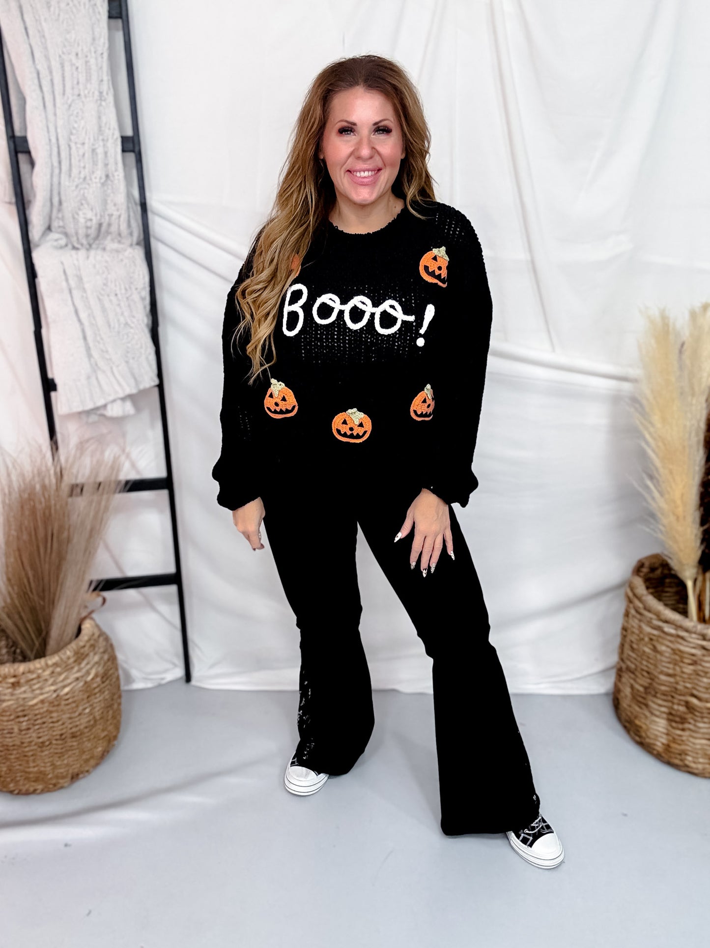 Boo! Chunky Knit Sweater With Jack-O-Lanterns