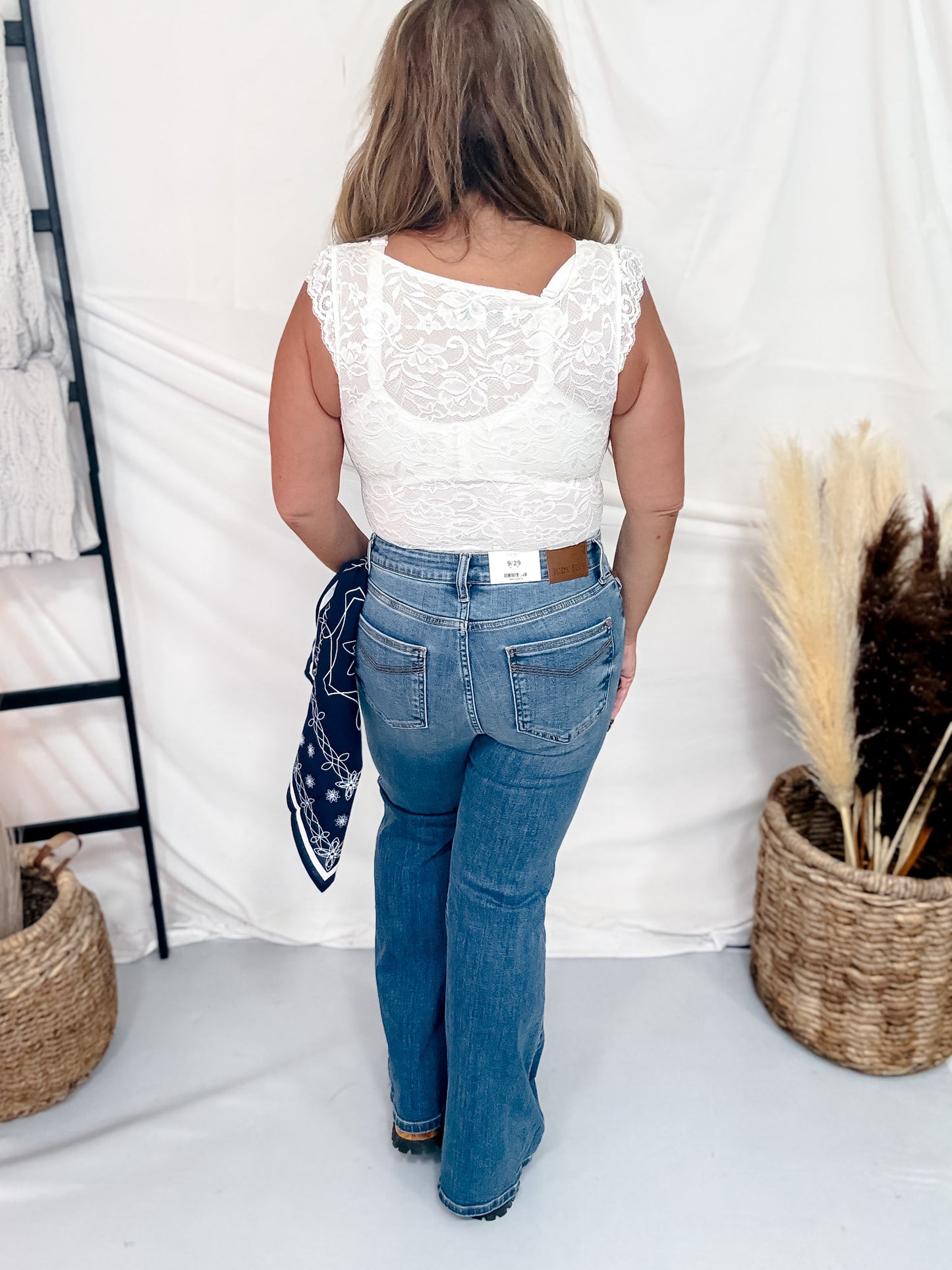 Judy Blue Mid Rise Flare Jeans W/ Bandana Loop