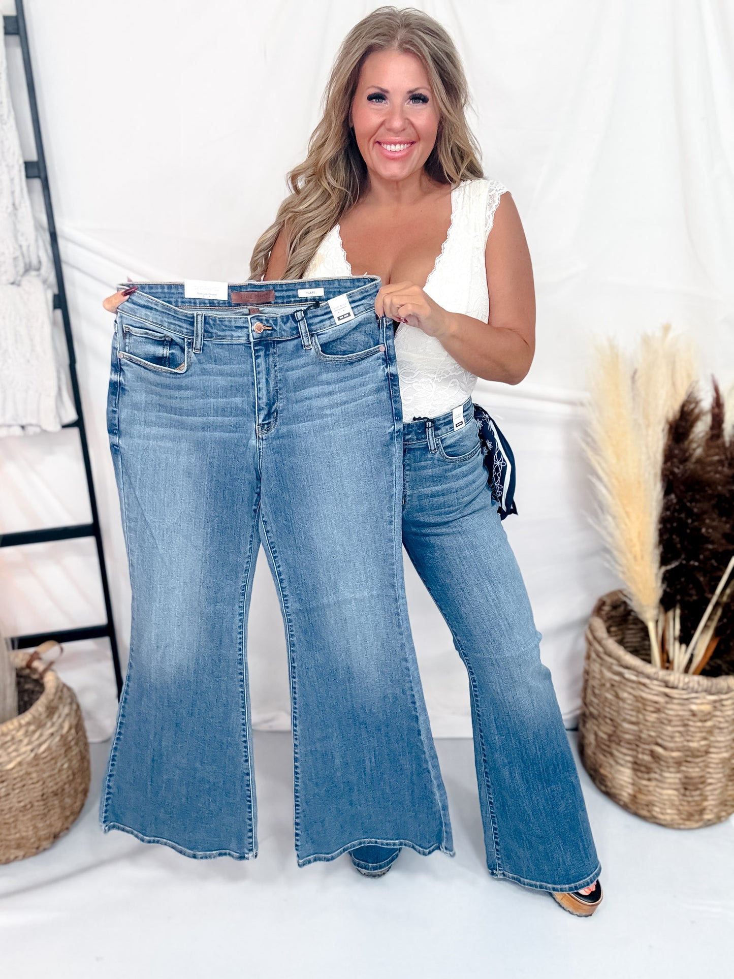 Judy Blue Mid Rise Flare Jeans W/ Bandana Loop