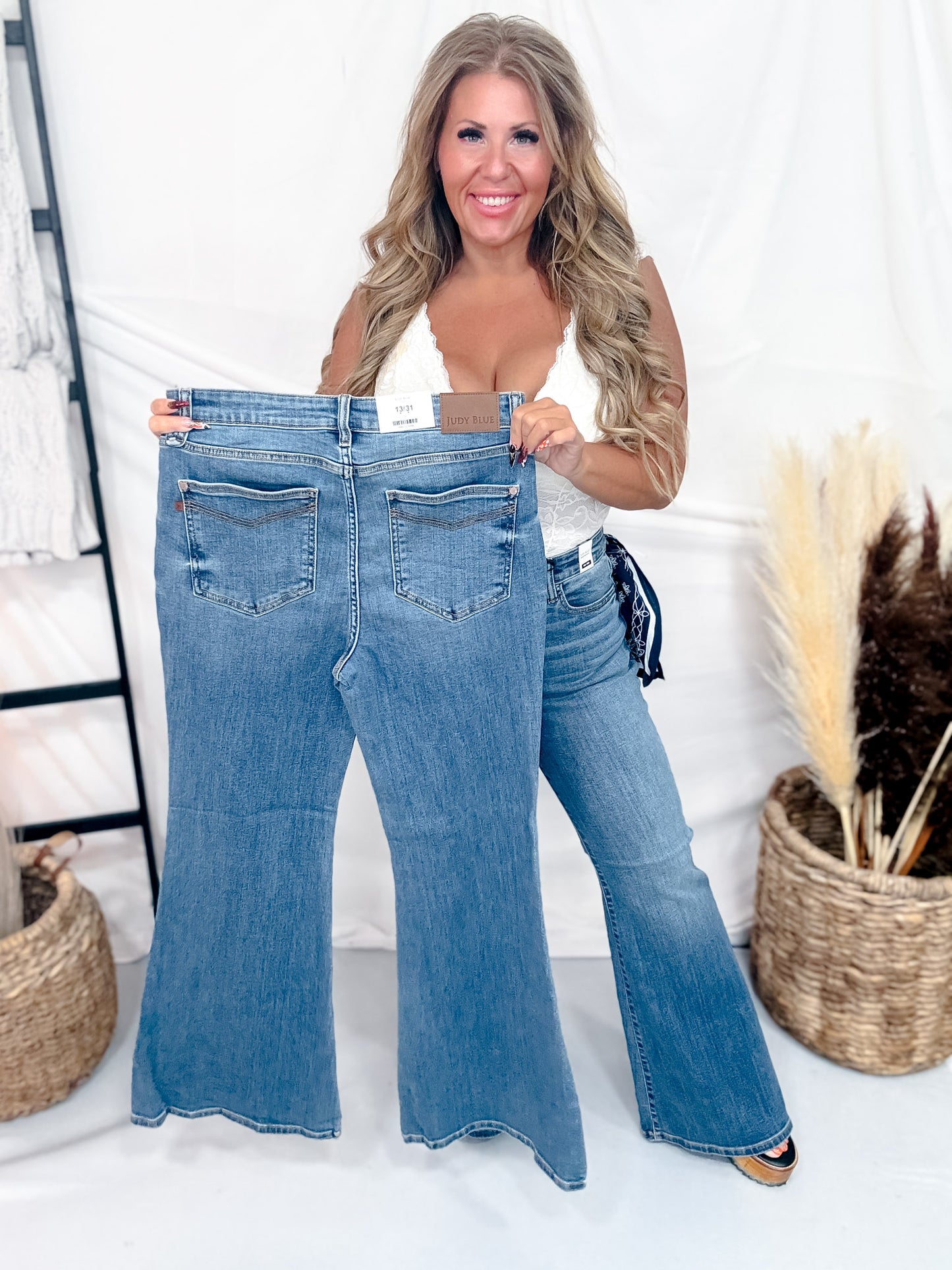 Judy Blue Mid Rise Flare Jeans W/ Bandana Loop