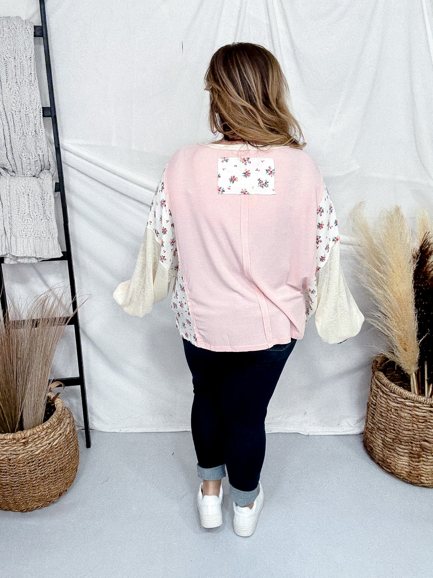Patchwork Lightweight Long Sleeve Tunic Top