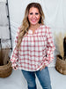 Lace & Plaid Combo Long Sleeve Blouse