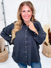 Black Floral Print Button Front Gauze Shirt