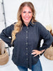 Black Floral Print Button Front Gauze Shirt