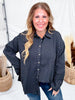 Black Floral Print Button Front Gauze Shirt