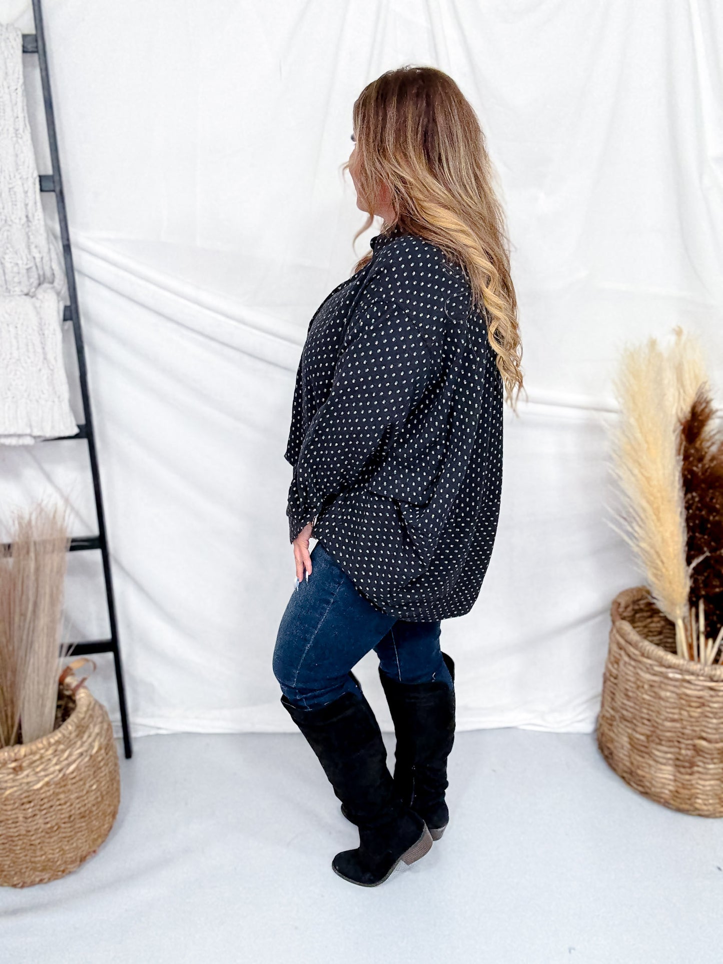 Black Floral Print Button Front Gauze Shirt