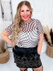 Black & Taupe Checker Short Sleeve Mesh Top