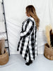 Black & White Check Long Flare Hooded Duster