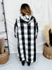 Black & White Check Long Flare Hooded Duster