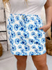 Blue & White Watercolor Blossom Skort