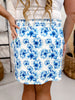 Blue & White Watercolor Blossom Skort