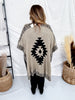 Oatmeal Knit Sweater Cardigan With Geometric Pattern