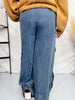 Ruffle Washed Chambray Wide Leg Pants