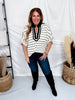 Black & Cream Striped Top With Contrasting Split V-Neck