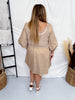 Mixed Sweater Dress with Scalloped Neckline in Tan