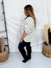 Black & Cream Striped Top With Contrasting Split V-Neck
