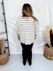 Black & Cream Striped Top With Contrasting Split V-Neck