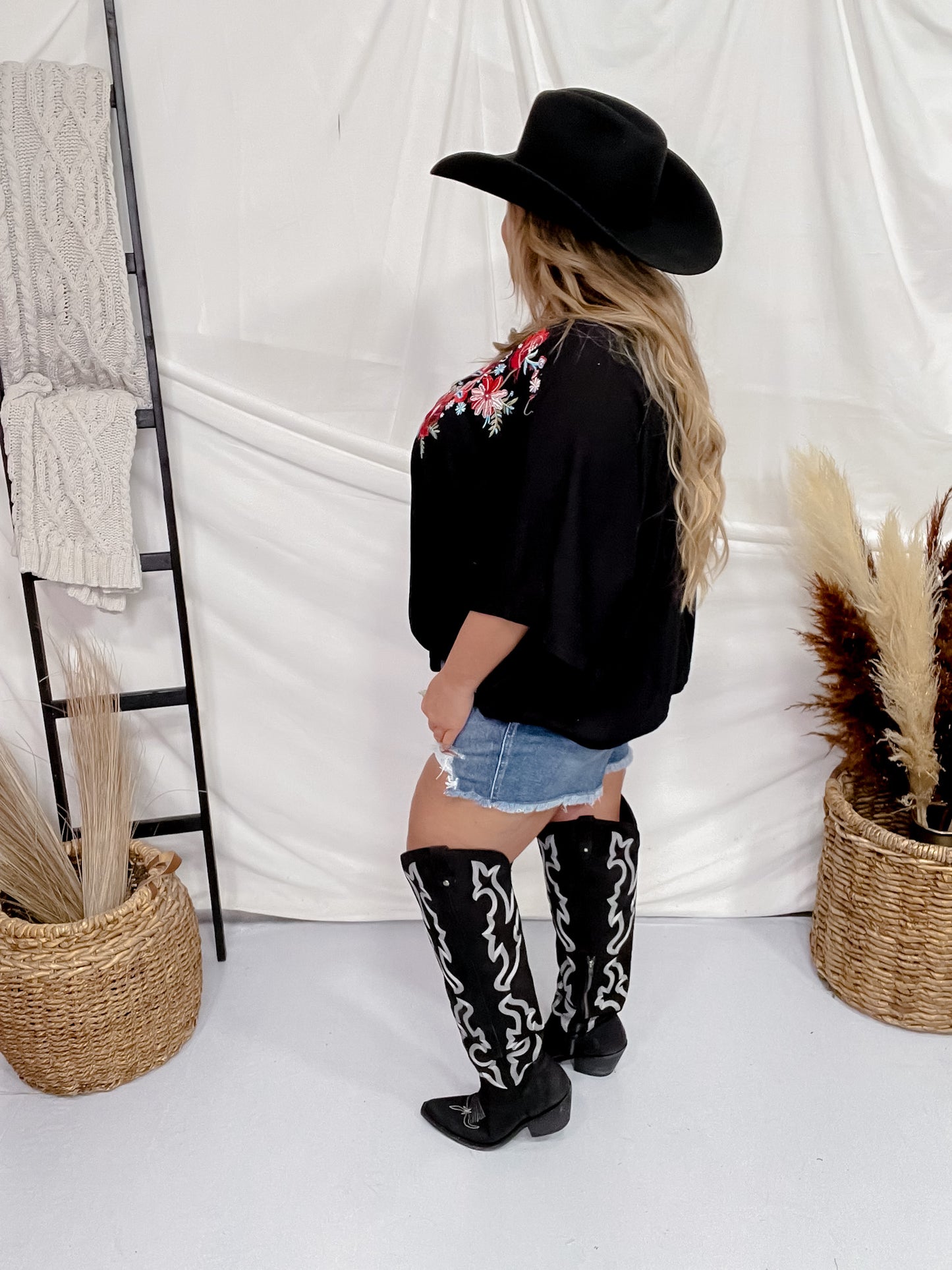 Poncho Style Embroidered V-Neck Top FINAL SALE