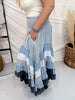 Blue Mineral Washed Tiered Hem Skirt
