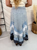 Blue Mineral Washed Tiered Hem Skirt