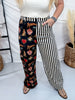 Striped Mixed Print Wide Leg Jeans