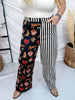 Striped Mixed Print Wide Leg Jeans