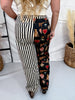 Striped Mixed Print Wide Leg Jeans
