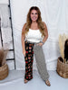 Striped Mixed Print Wide Leg Jeans